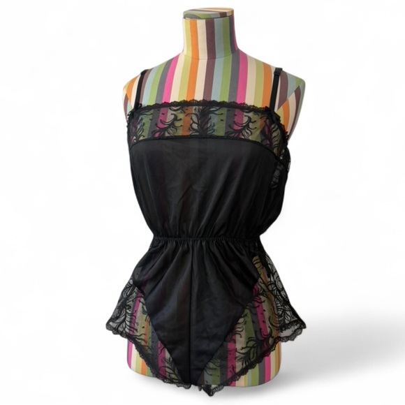 Vintage Other - True Vintage Lace Teddy Romper Nylon Square Straight Neck